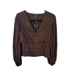 White House Black Market Pleated Surplice Blouse Black Size 10 NWT